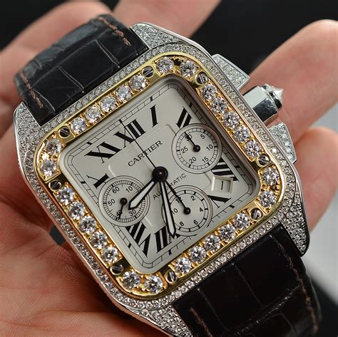 mens cartier watch diamonds|cartier diamond watch men's gold.